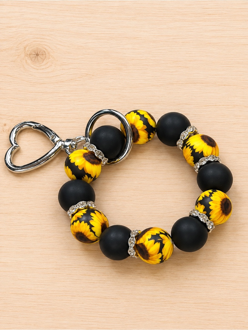 Sunflower Stretch Bracelet Keychain - Yellow & Black